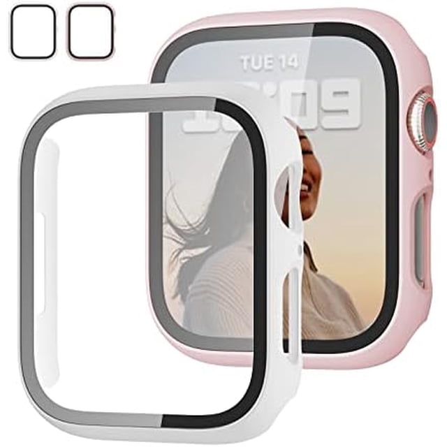 2 Pack Case with Tempered Glass Screen Protector for Apple Watch SE(2023) Series 6/5/4/SE 40mm JZK Slim Guard Bumper Full Coverage Hard PC Protective Cover HD Ultra-Thin Cover for iWatch