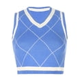 thumbnail image 1 of One opening Women's V Neck Sleeveless Argyle Sweater Knitted Vest Tank Crop Top Kitwear, 1 of 6