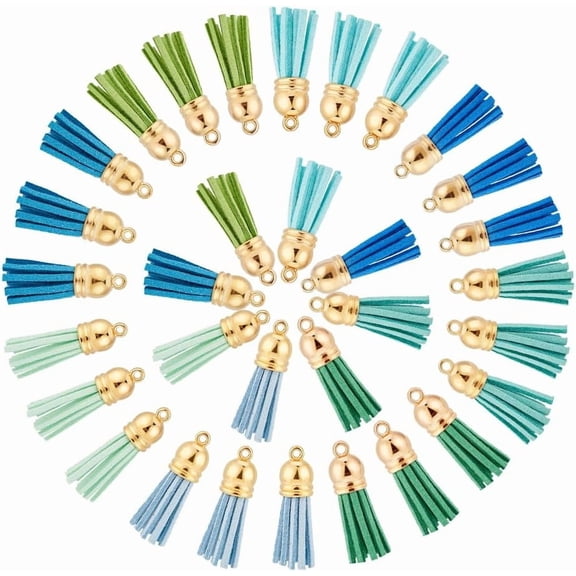 96Pcs 8 Colors Suede Tassel Pendant Blue Green Keychain Tassels 0.99~1.1inch Tassel Keychain Charms Bulk for DIY Bookmarks Wristlet Keychains Cellphone Straps DIY Crafts Making