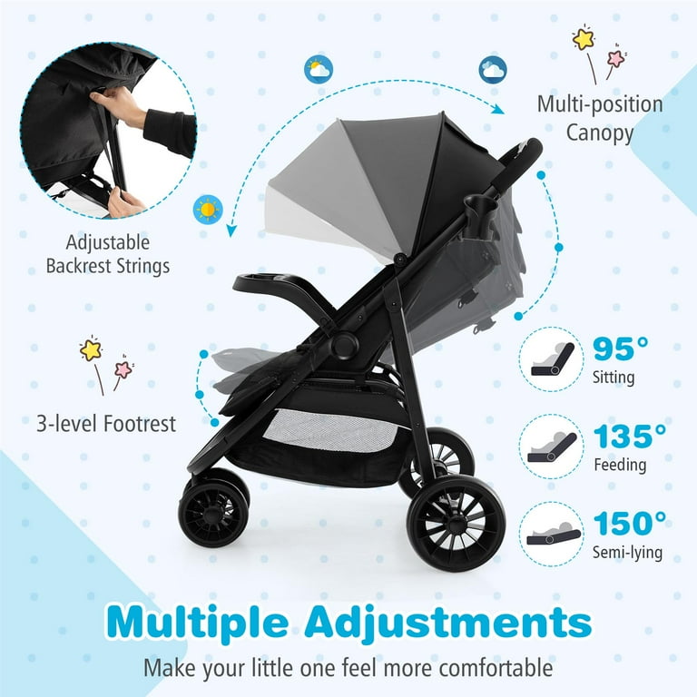 Baby Jogging Stroller Jogger Travel System w Adjustable Canopy for Newborn Black
