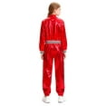 thumbnail image 4 of Hansber Kids Boys Girls Shiny Metallic Long Sleeve Bomber Jacket with Pants Hip Hop Jazz Dance Outfit Red 6, 4 of 7