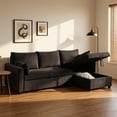 thumbnail image 5 of BSHTI L-Shaped Pull-Out Sleeper Sofa Bed with Storage Chaise, 3-Seater Convertible Corduroy Sectional Couch, Solid Wood & Iron Frame, Black, 5 of 10