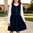 thumbnail image 2 of hotojiny Girls Solid Sleeveless Jumper Dress Button Decorative Pinafore Dress Kids Casual A-Line Tank Dress Back-to-School(Navy,5-6 Years), 2 of 8