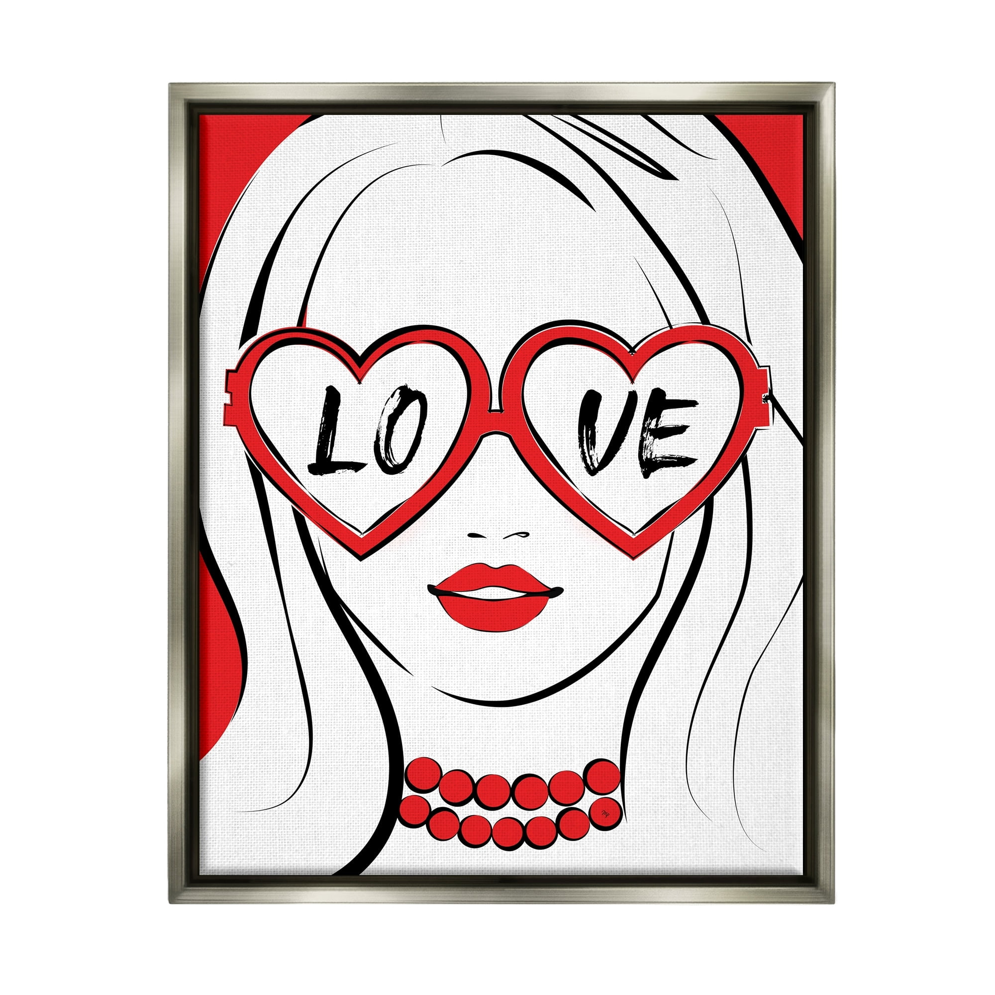 Stupell Industries Fashionable Heart Sunglasses Love Design Trendy Woman Graphic Art Luster Gray Floating Framed Canvas Print Wall Art, Design by Martina Pavlova