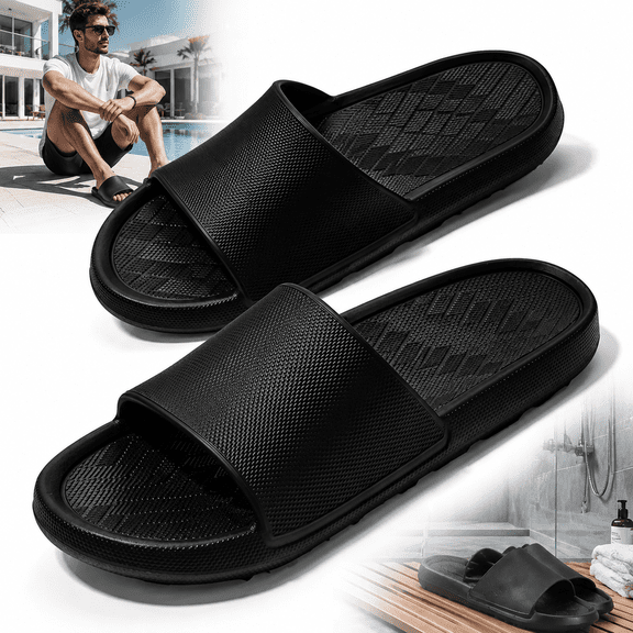 Genreen Non Slip Shower Shoes Bathroom Slippers for Pool Camping Open-toe,Black