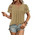thumbnail image 4 of Camisetas Casuales de Manga Corta de las Mujeres con Cuello en V, Cuello Redondo, Color Sólido Blusa Ligera de Poliéster, 4 of 8