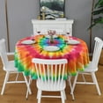 thumbnail image 2 of Colorful Rainbow Tie Dye Spiral Pattern Round Tablecloth 60"x60",Wrinkle Wipeable Table Cloth for Kitchen Dining Room Picnic Patio Party, 2 of 6