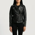 thumbnail image 2 of Luis Women's Leather Belted Jackets, Zip Up Motorcycle Short Moto Biker Outwear Fitted Slim Coat X-Small, 2 of 6