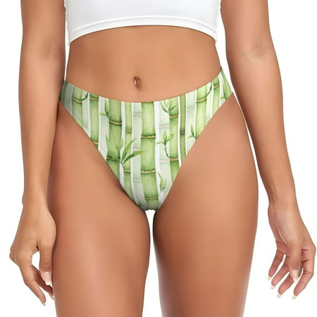 Qokaie Bamboo Stems And Leaves Printed Women s Cotton Thong Underwear  Sexy Breathable Panties G-string-Medium