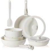 12-Piece Nonstick Pots and Pans Set - Kitchen Cookware with Removable Handles - Ideal for Home Cooking, Cream White