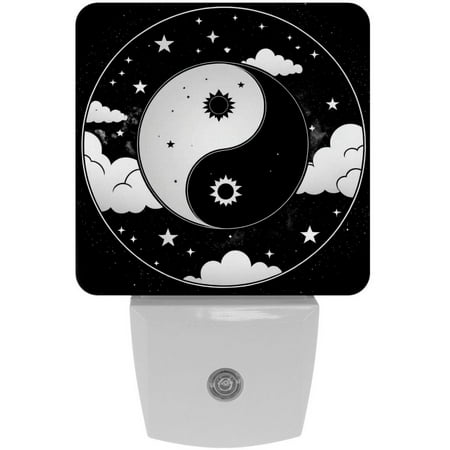 

LED Night Light Lamp with Smart Sensor Dusk to Dawn Sensor 2-Pack for Bedroom Bathroom Hallway White 0.5W Plug-in Yin Yang Gossip Star Moon