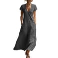 thumbnail image 3 of HVOBTTY Summer Women's Short Sleeve Mid-Length Peplum Dress V Neck Cut Modern Daily Leisure Out Wear, 3 of 5