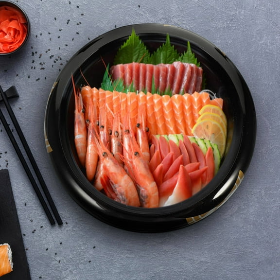 GOOHOCHY Black Plastic Sushi Plate for Kitchen Use Food Display Tray with Excellent Craftsmanship 7.9 Inches