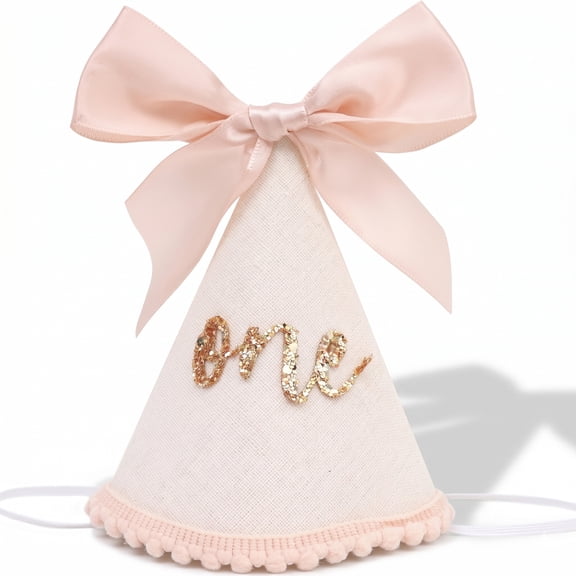 Birthday Hat with Bow Glitter Number Cone Hat, Princess Bow Party Hat Photo Prop for First Birthday Decorations