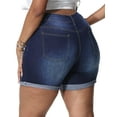 thumbnail image 2 of Gocolloa Womens Plus Size Jean Shorts Stretchy High Waisted Distressed Fold Hem Denim Shorts Gray Blue 24W, 2 of 5