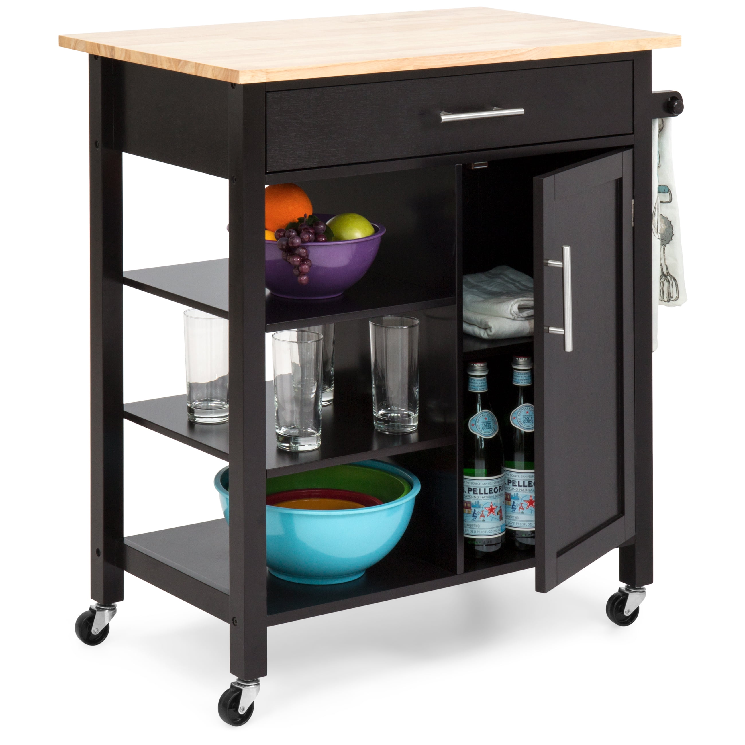 Best Choice Products Utility Kitchen Island Cart w/ Wood Top, Drawer