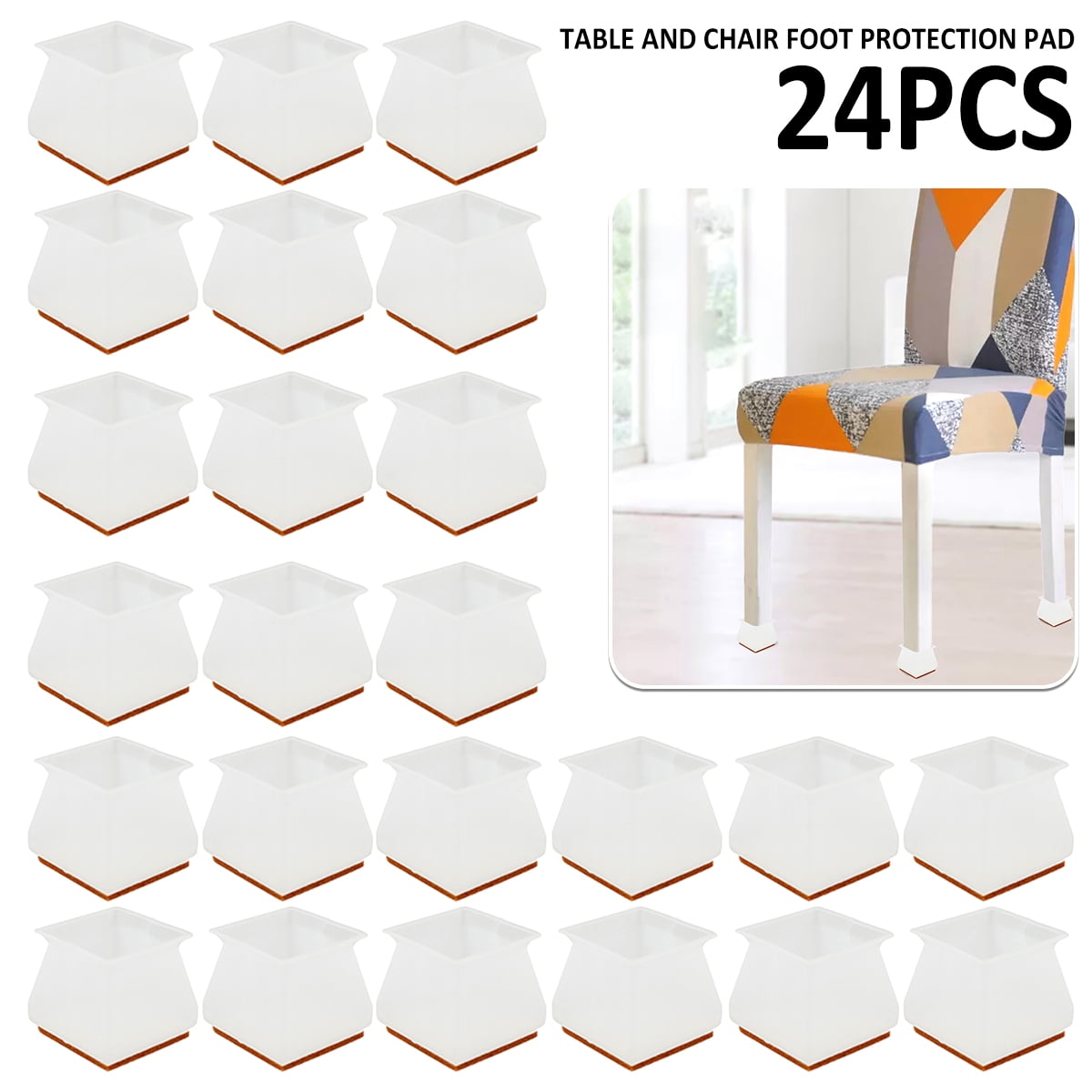 24pcs Table Chair Foot Leg Protector Cover Floor Plastic Protect Cap Beige 
