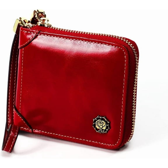 Small Womens Wallet, RFID Blocking Genuine Leather Purse Zip Around Credit Card Holder Purse Clutch Wallet with Wristlet