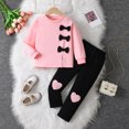 thumbnail image 2 of YDFCWXW 3-8T Kids Toddler Girl Clothes Letter Print Sweatshirt & Flared Pants 2Pc Outfits Set (Pink, 5-6 Years), 2 of 9