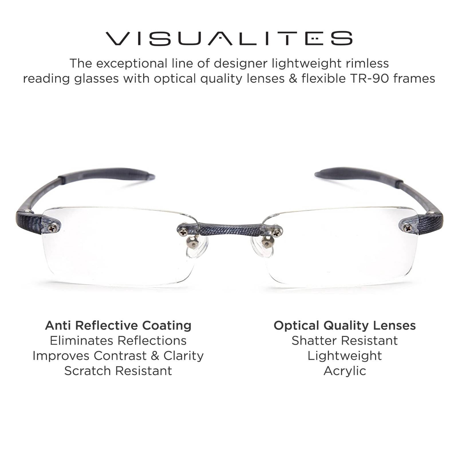Visualites 1 Grey Matrix 2.00 Power Lightweight Rimless Rectangle Reading Glasses For Men and Woman