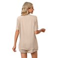 thumbnail image 3 of Women 2 Piece Pajama Sets Short Sleeve Button Down Shirt and Elastic Waist Shorts with Pockets V Neck Loose Sleepwear Loungewear Plus Size Shorts Shirt PJ Set S-5XL, 3 of 5