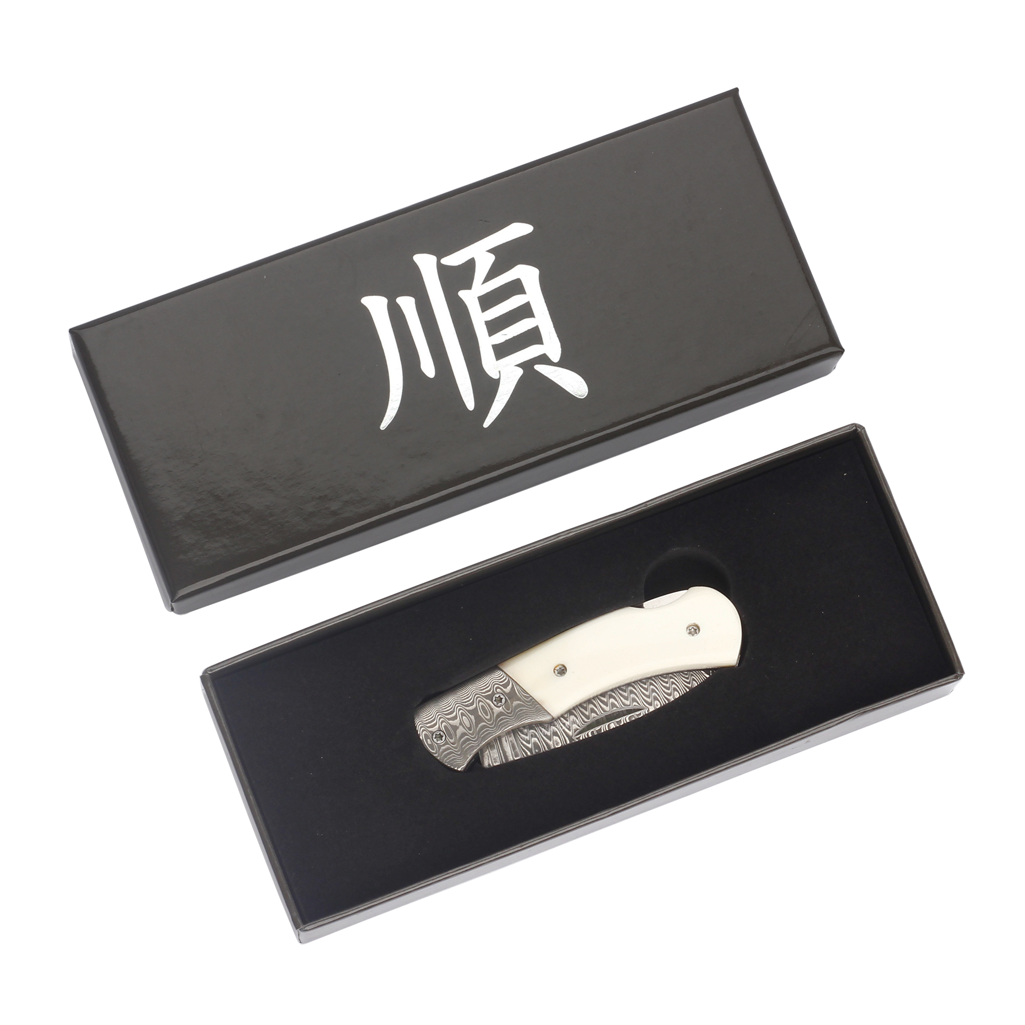 YOUSUNLONG Folding Knife - Camping Knife Overall 140mm Japanese Damascus Steel Bull Bone Handle
