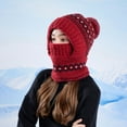 thumbnail image 4 of ZQUUVOU Women's Knit Balaclava Winter Plush Lined Integrated Neck Warmer Face Mask Outdoor Thermal Beanie Burgundy, 4 of 5