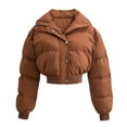 thumbnail image 5 of Fashionable short style slimming collar solid color long sleeved zipper cotton jacket, 5 of 5