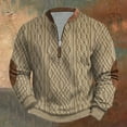 thumbnail image 2 of ZCFZJW Mens Vintage Printed Half Zip-up Polo Sweaters Lightweight Casual Big and Tall Regular Fit Long Sleeve Cable Knit Pullover Sweatshirts Tops Khaki L, 2 of 3
