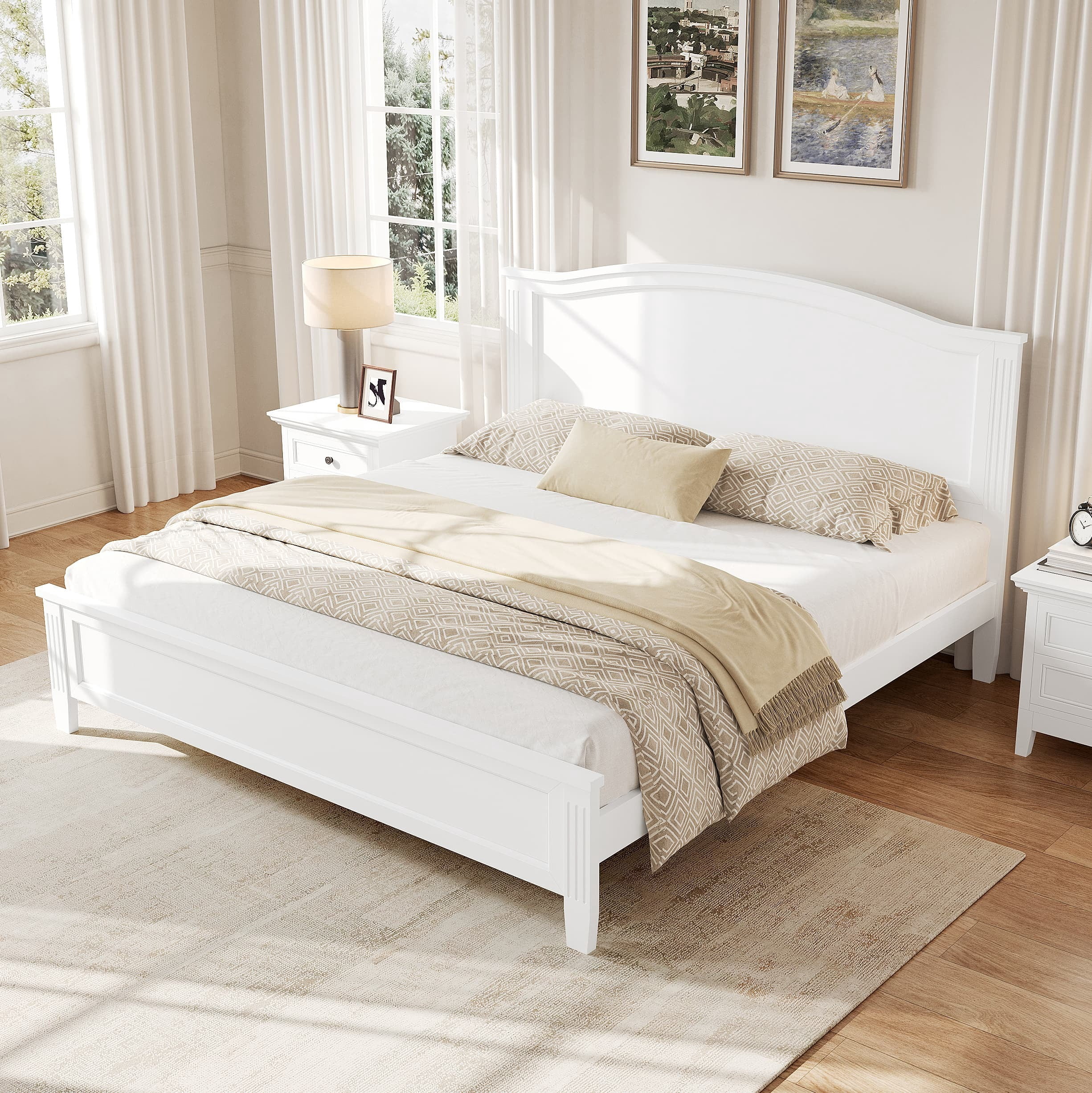 Euroco Wood King Size Wood Platform Bed, White