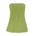 thumbnail image 4 of Prdecexlu Tube Tops for Women Plus Size Strapless Smocked Ruffled Cute Off the Shoulder Tank Tops Sleeveless Holiday Shirts Casual Backless Flare Hem Summer Blouses Green XL, 4 of 7