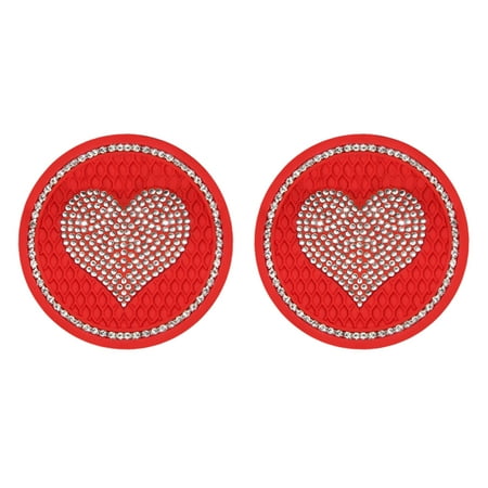 

2pcs 2.75inch Car Coaster Cup Holder Sparkly Rhinestone Heart Round
