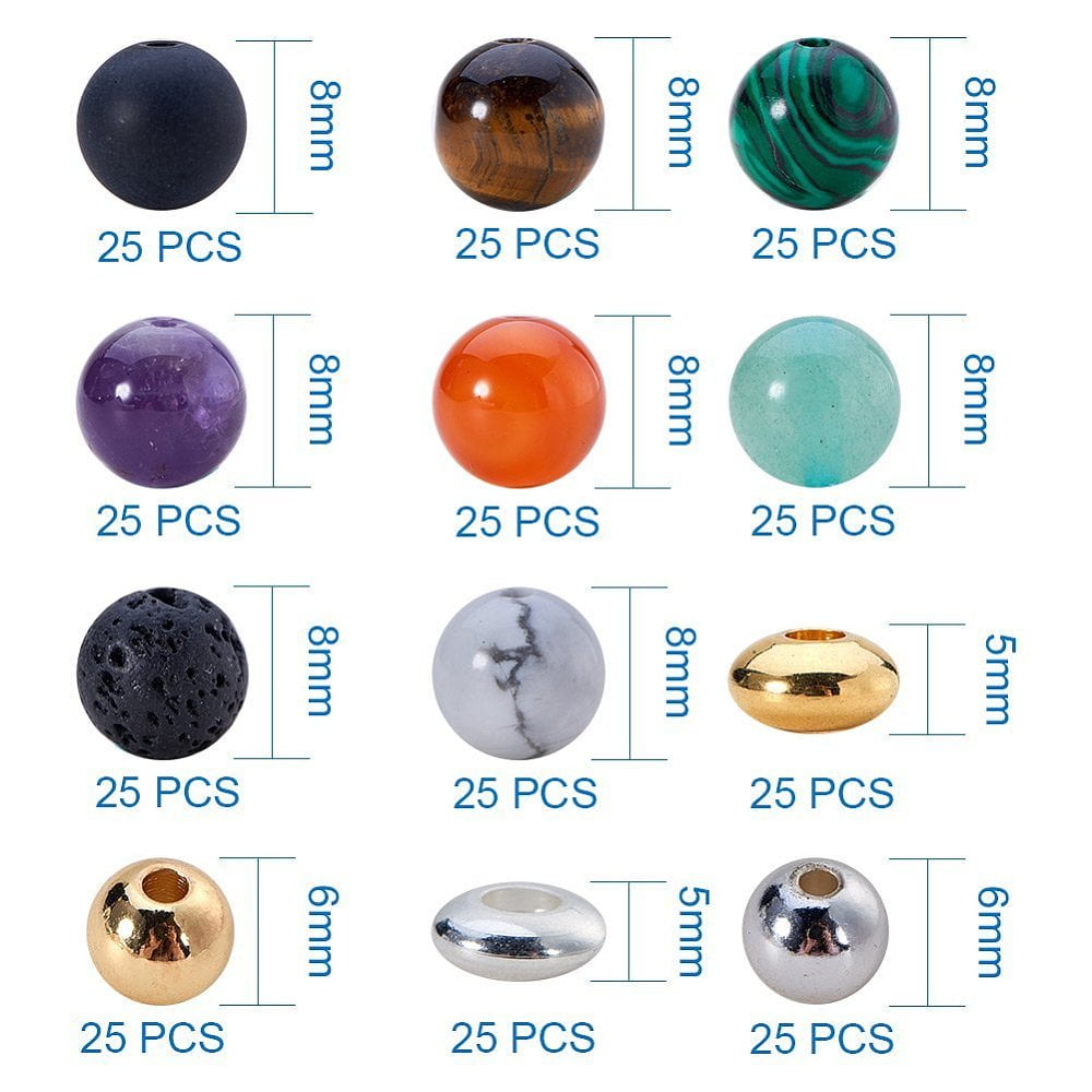 Natural Gemstone Beads Brass Spacers Beads with Strong Stretchy Beading Elastic Wire Iron Big Eye Beading Needle 8mm Hole: 1mm diy
