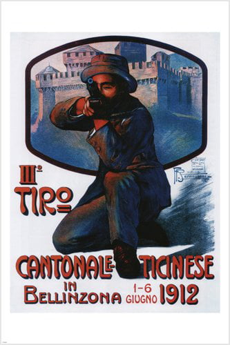 TIRO cantonale TICINESE in BELLINZONA vintage poster F BERNASCONI 1912 24X36 