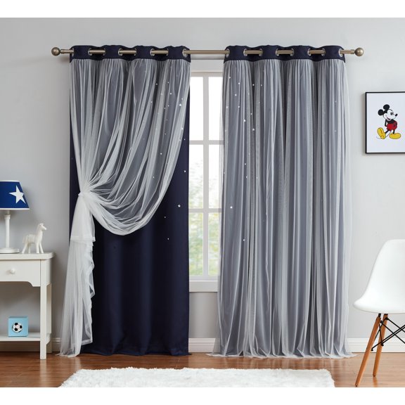 Star Cut-out Blackout Window Panel Pair Navy 50x84X2