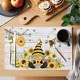 thumbnail image 2 of Placemat Set of 4 Gnome Sunflower Leaves Placemats for Dining Table Floral Wood Grain Washable Table Mats for Kitchen and Party Decor Indoor & Outdoor Use, 2 of 8