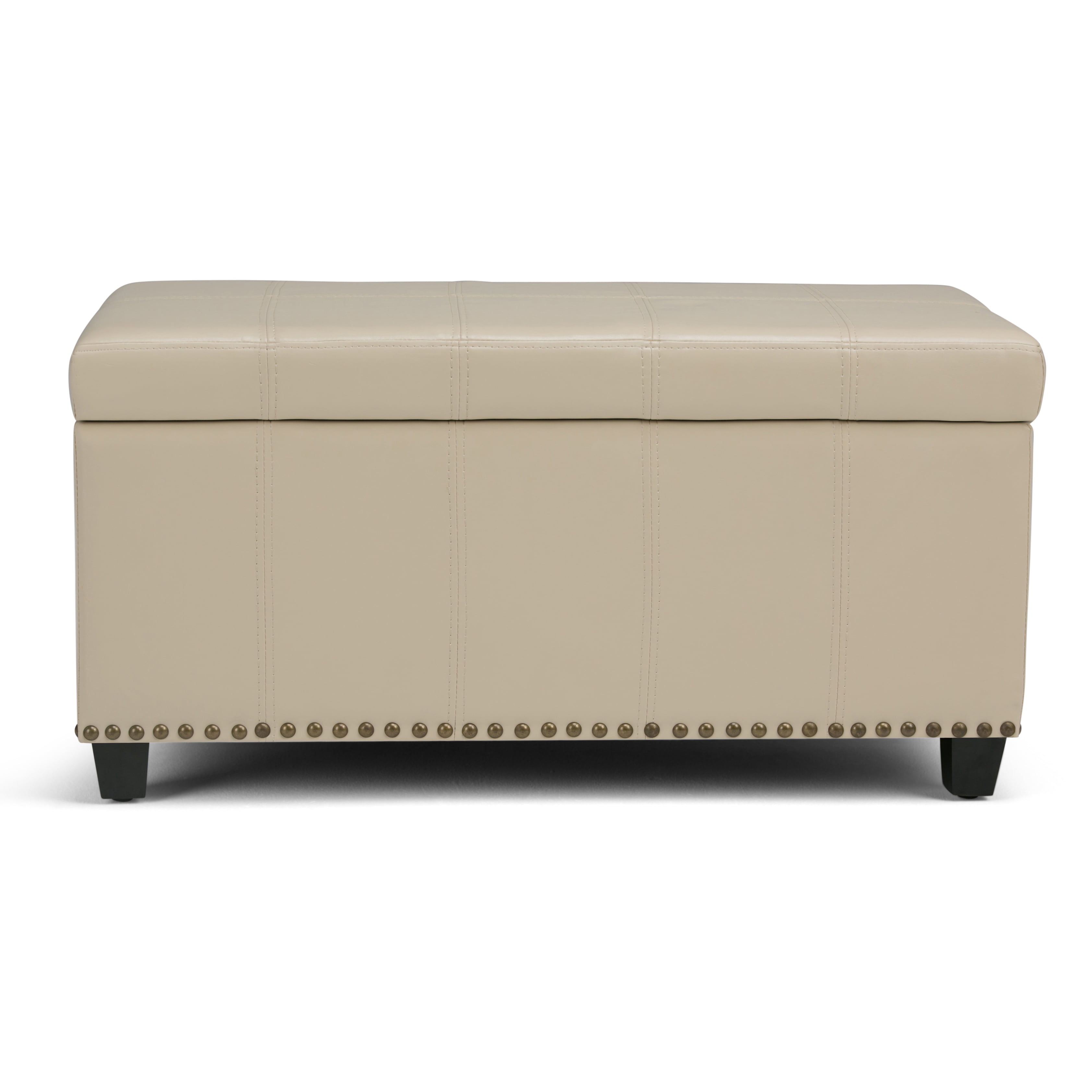 Amelia 33 inch Wide Transitional Storage Ottoman Bench in Satin Cream Vegan Leather