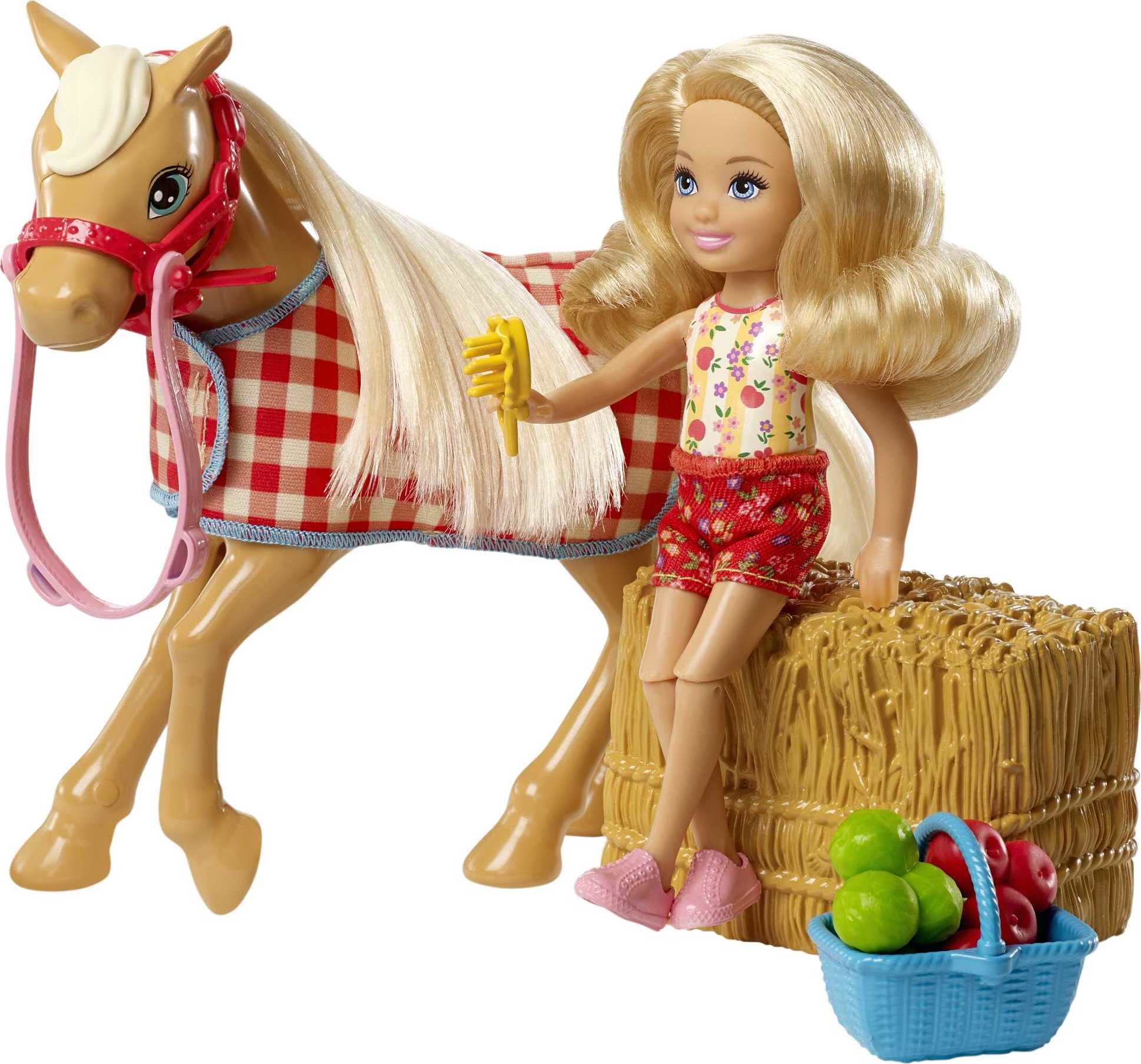 Analytiker Opbevares i køleskab Fancy kjole Barbie Club Chelsea Doll & Horse, Sweet Orchard Farm Blonde Small Doll,  Brown Horse & Accessories - Walmart.com