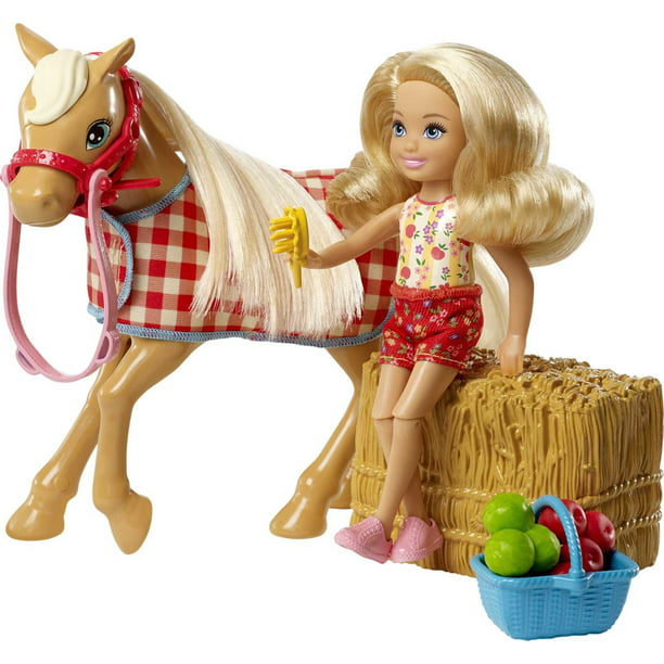 Styre nuance øretelefon Barbie Club Chelsea Doll & Horse, Sweet Orchard Farm Blonde Small Doll,  Brown Horse & Accessories - Walmart.com