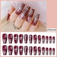thumbnail image 3 of Christmas Decoration Fofosbeauty False Nails, Coffin Press on Nails Tips Design, Checkered Snowflake Wine Red, 3 of 8