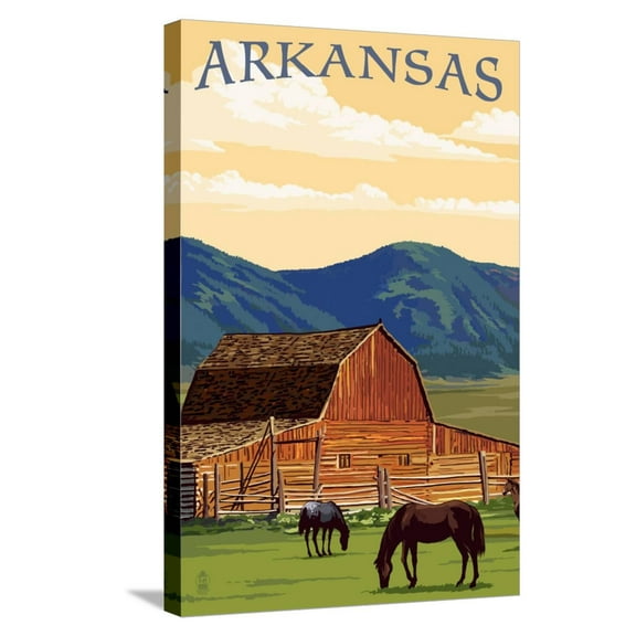 Art.com Arkansas - Horses and Barn Stretched Canvas Print Wall Art by Lantern Press, 16" x 24"