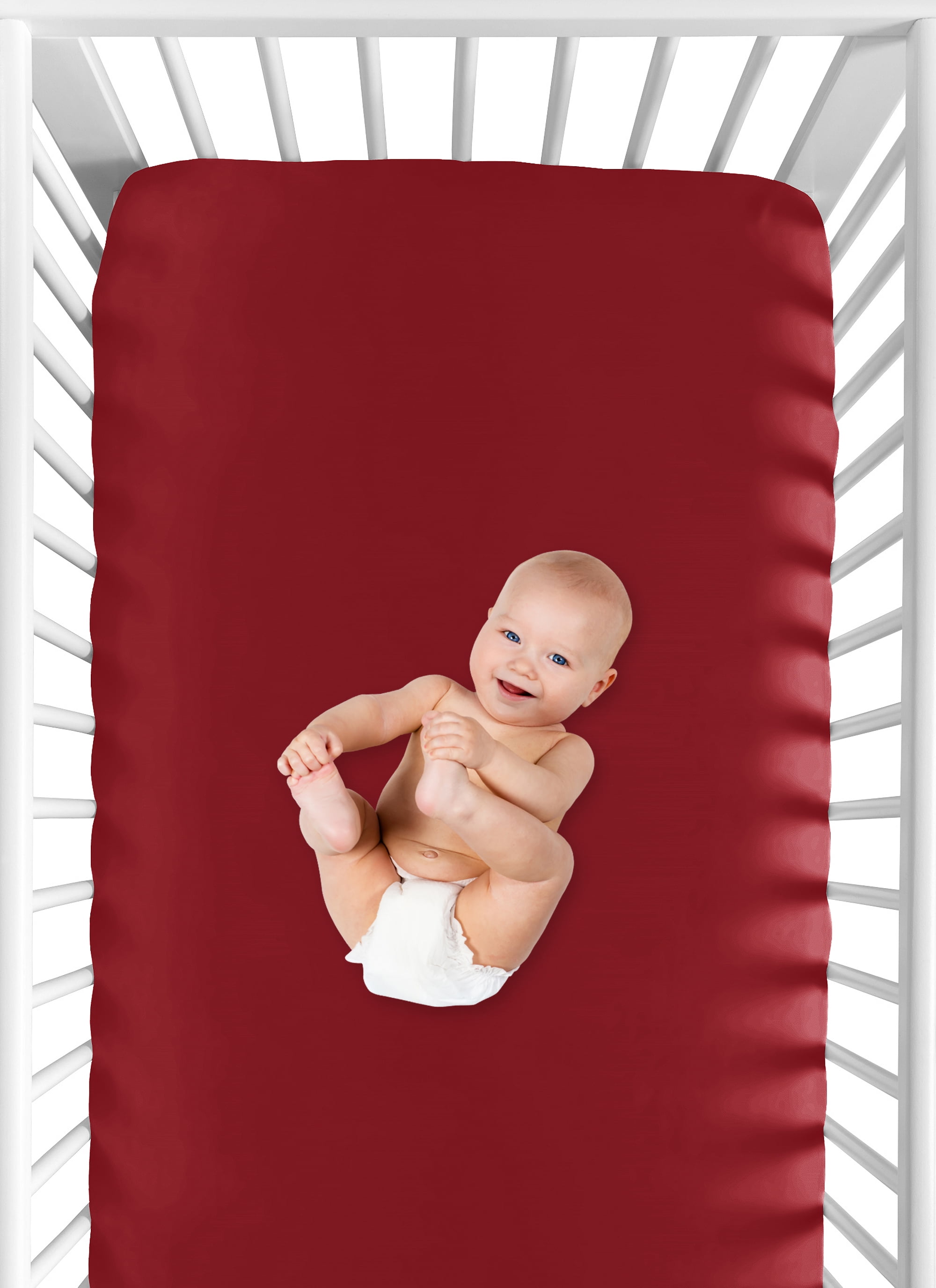 Solid Red Baby or Toddler Fitted Crib Sheet for Baseball Patch Sports Collection by Sweet Jojo Designs