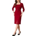 thumbnail image 2 of INSPIRE CHIC Women's Business 3/4 Sleeve Square Neck Office Pencil Midi Dresses S Red, 2 of 5