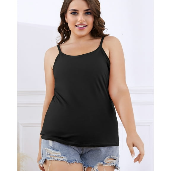 Alove Womens Plus Size Tops Cotton Camisoles Adjustable Spaghetti Strap Tank Tops Scoop Neck Layer Cami Build in Shelf Bra