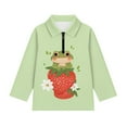 thumbnail image 4 of Psesaysky Girls Cute Frog Strawberry Print Sweatshirts Kids Casual Long Sleeve Trendy Tops Fall Comfy Lightweight Quarter Zip Pullovers Athletic Thermal Coat 12-13 Years, 4 of 6