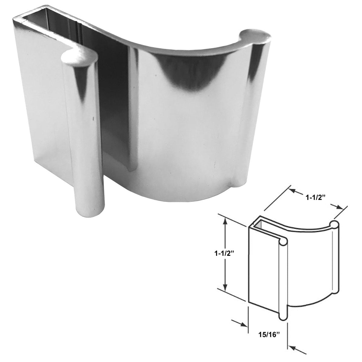 Gordon Glass® 11/2" Brite Chrome Frameless Shower Door SlipOn Finger Pull