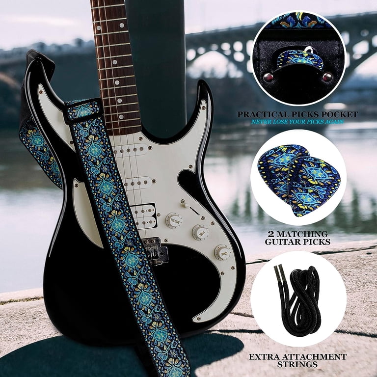 YIKOKO Guitar Strap 2", Special Softwood Chip Pressing Process, For Acoustic And Bass Electric Guitars, Free Button, 2 Strap Locks And 4 Guitar Picks