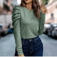 thumbnail image 4 of HAPIMO Women's Ruffle Puff Sleeve Shirts ONeck Sweatshirt Relaxed Pullover Blouse Stripe Solid Color Tops Gifts for Women Casual Slim Tee Shirt Fashion Clothing Green M, 4 of 6