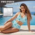 thumbnail image 3 of Xoenoiee Blue Turtle Starfish Seashell Coral Print Womens High Waisted Bikini Sets, Textured Tummy Control Swimsuit, 2 Piece Twist Front Bathing Suits for Women, S, 3 of 7
