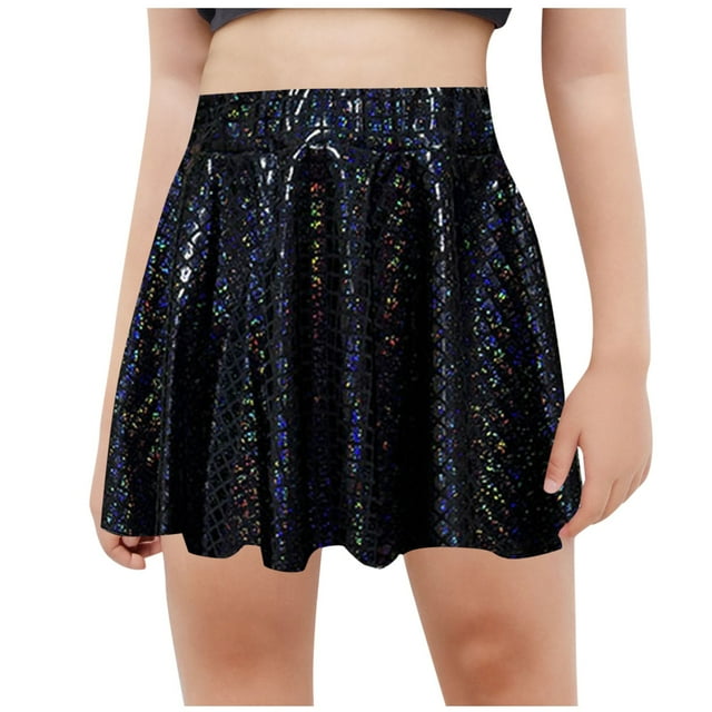 DecSea Kids Girls Shiny Metallic Hip Hop Jazz Skirt Ruffled A-line Mini Skirts for Performance Dance Show
